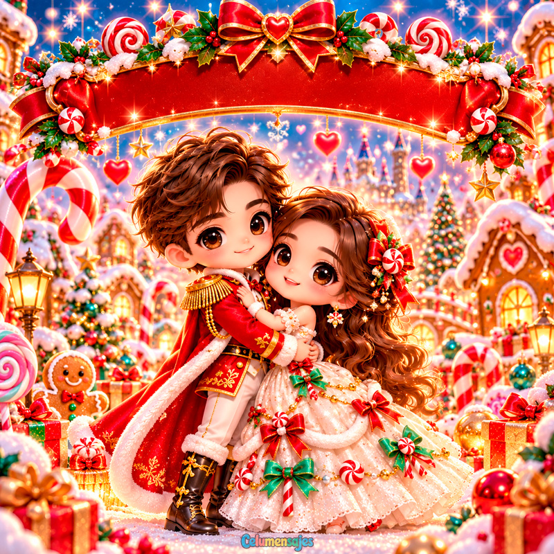 Príncipes Navideños en Villa de Jengibre con Guirnalda Roja