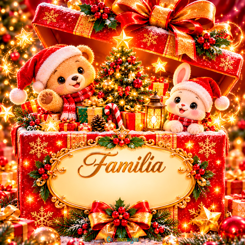 Osito y Conejito Navideños en Gran Caja de Regalo Familia