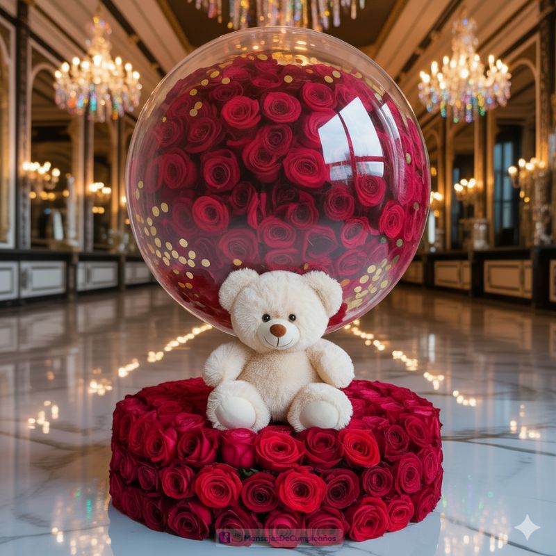 Rosas y Oso de Peluche